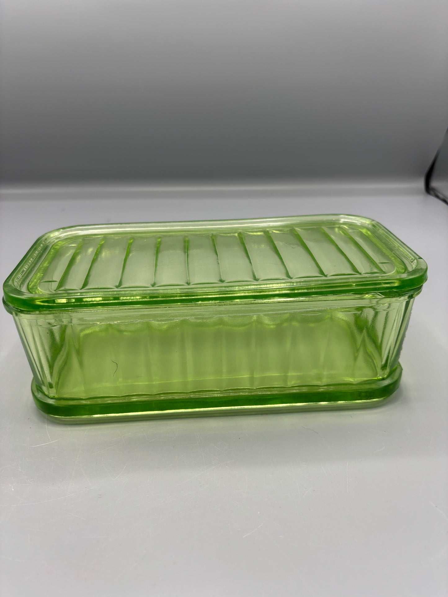 Vintage Uranium glass refrigerator container