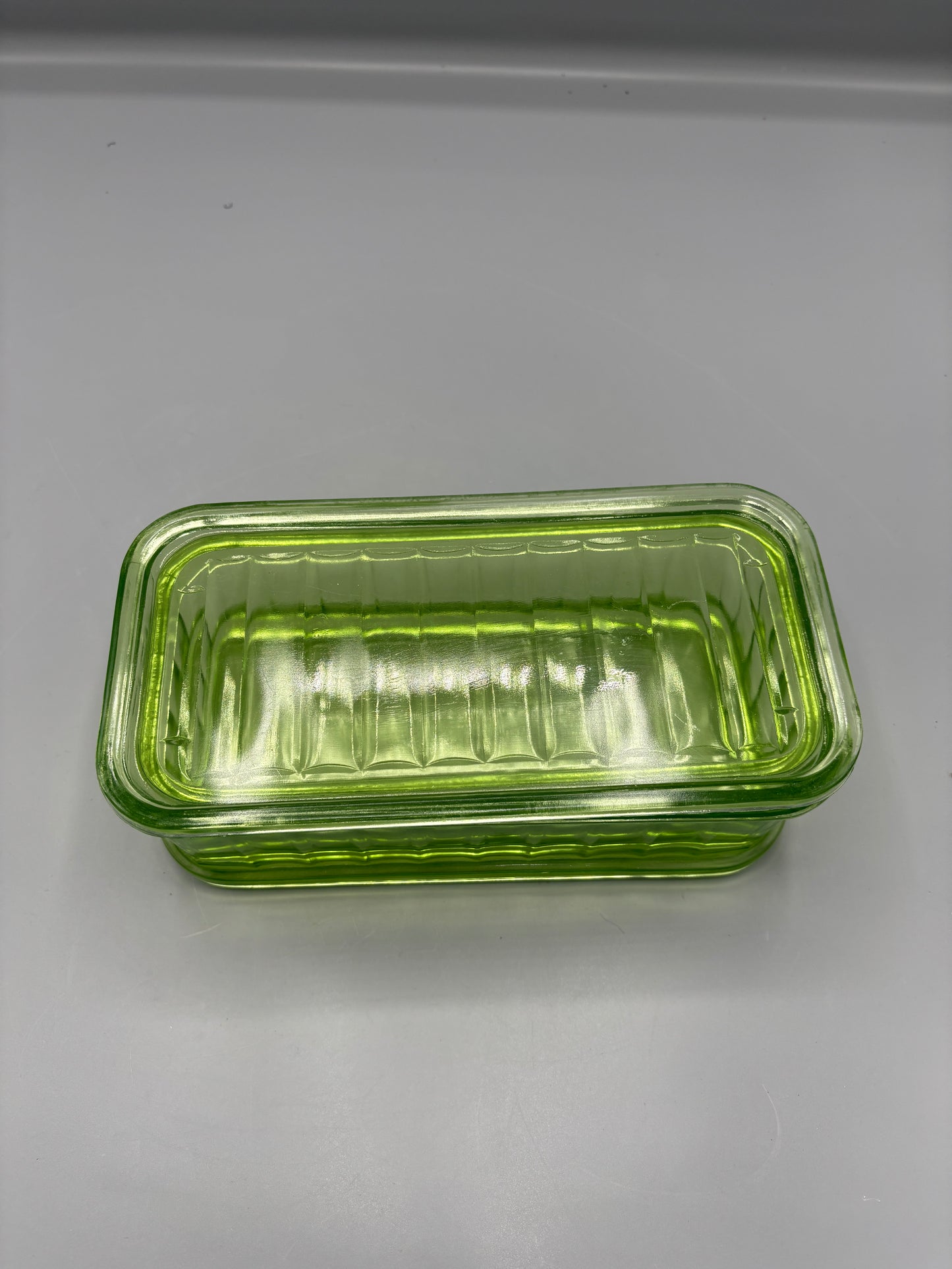 Vintage Uranium glass refrigerator container