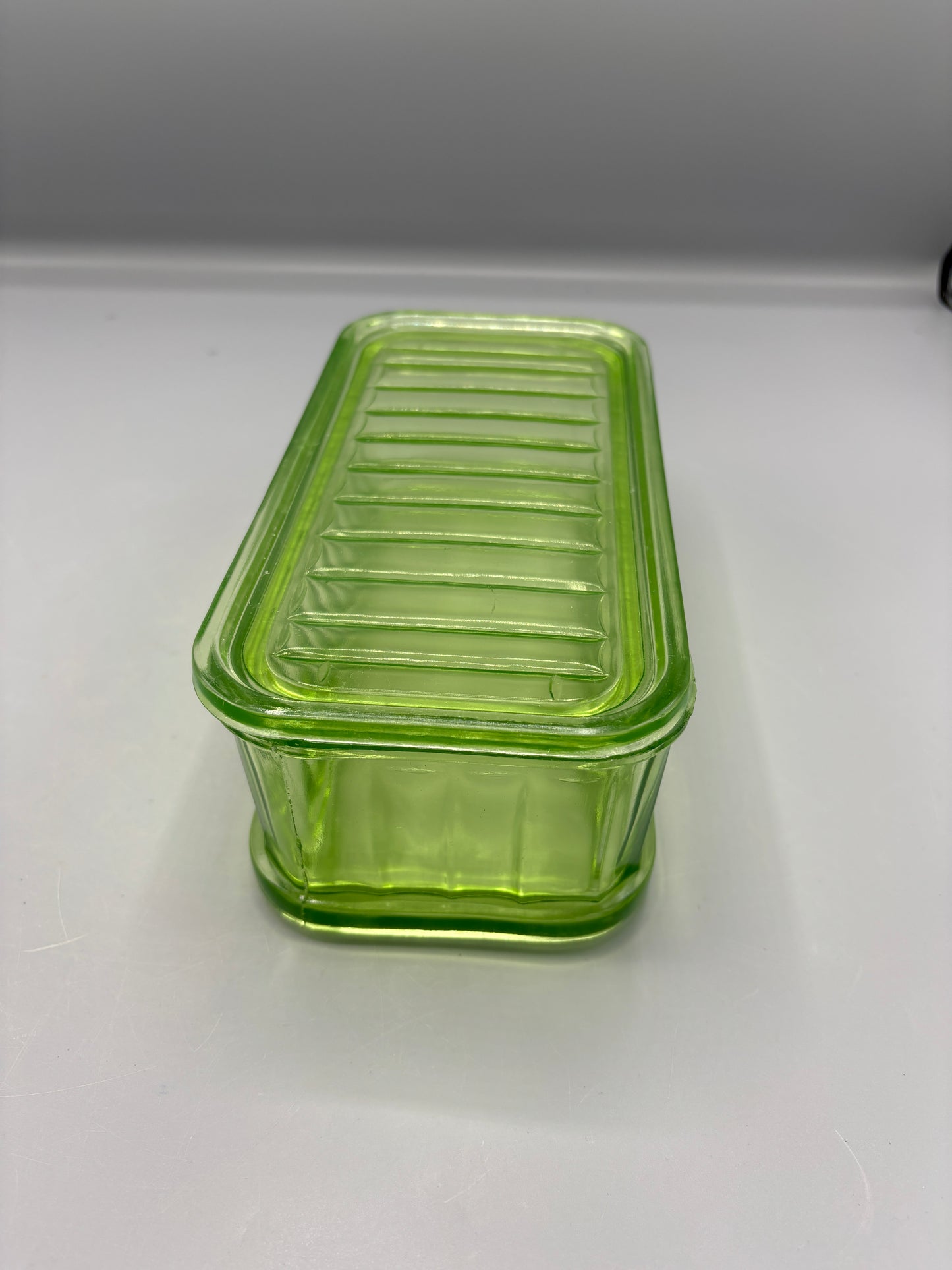 Vintage Uranium glass refrigerator container