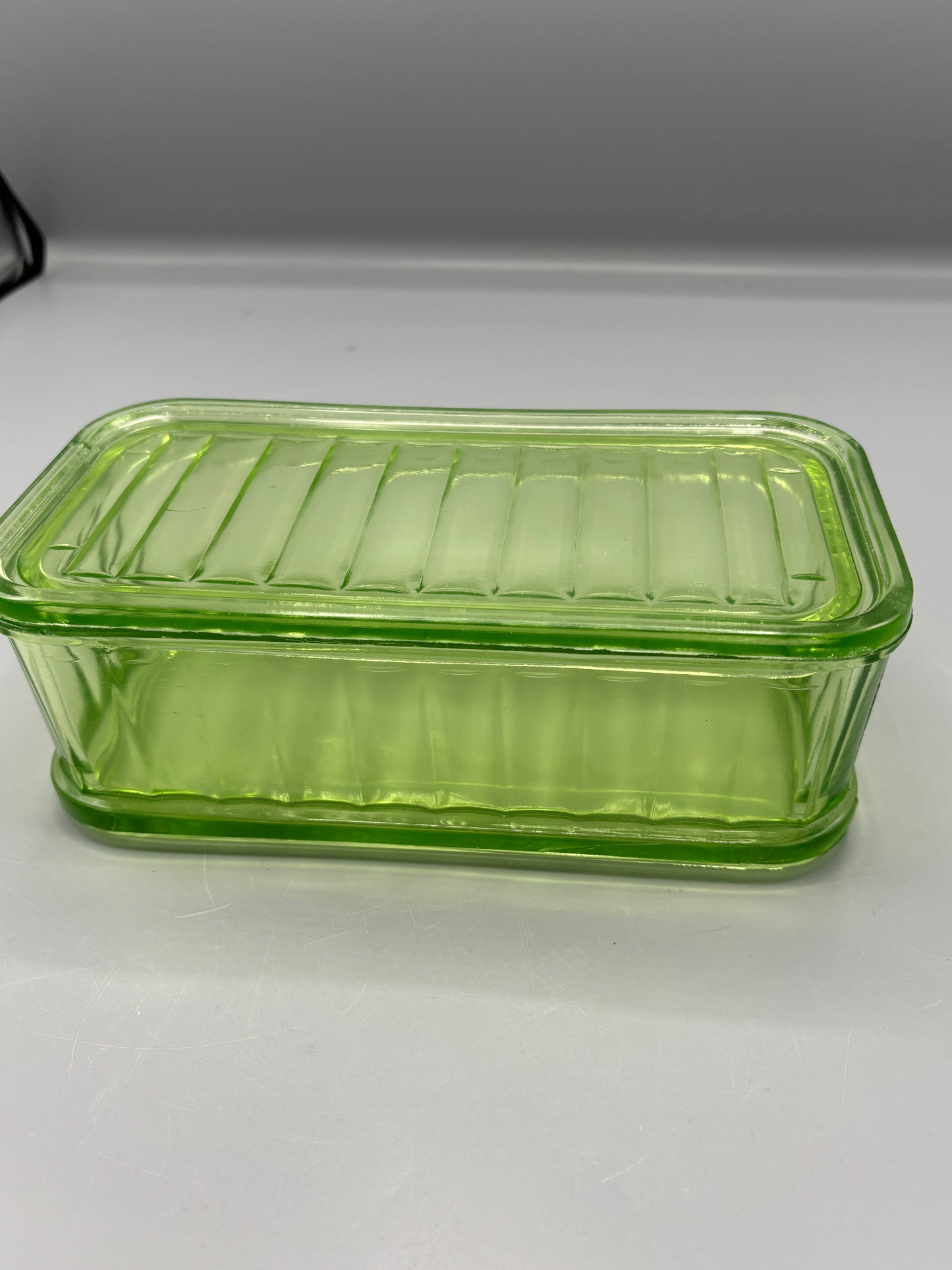 Vintage Uranium glass refrigerator container
