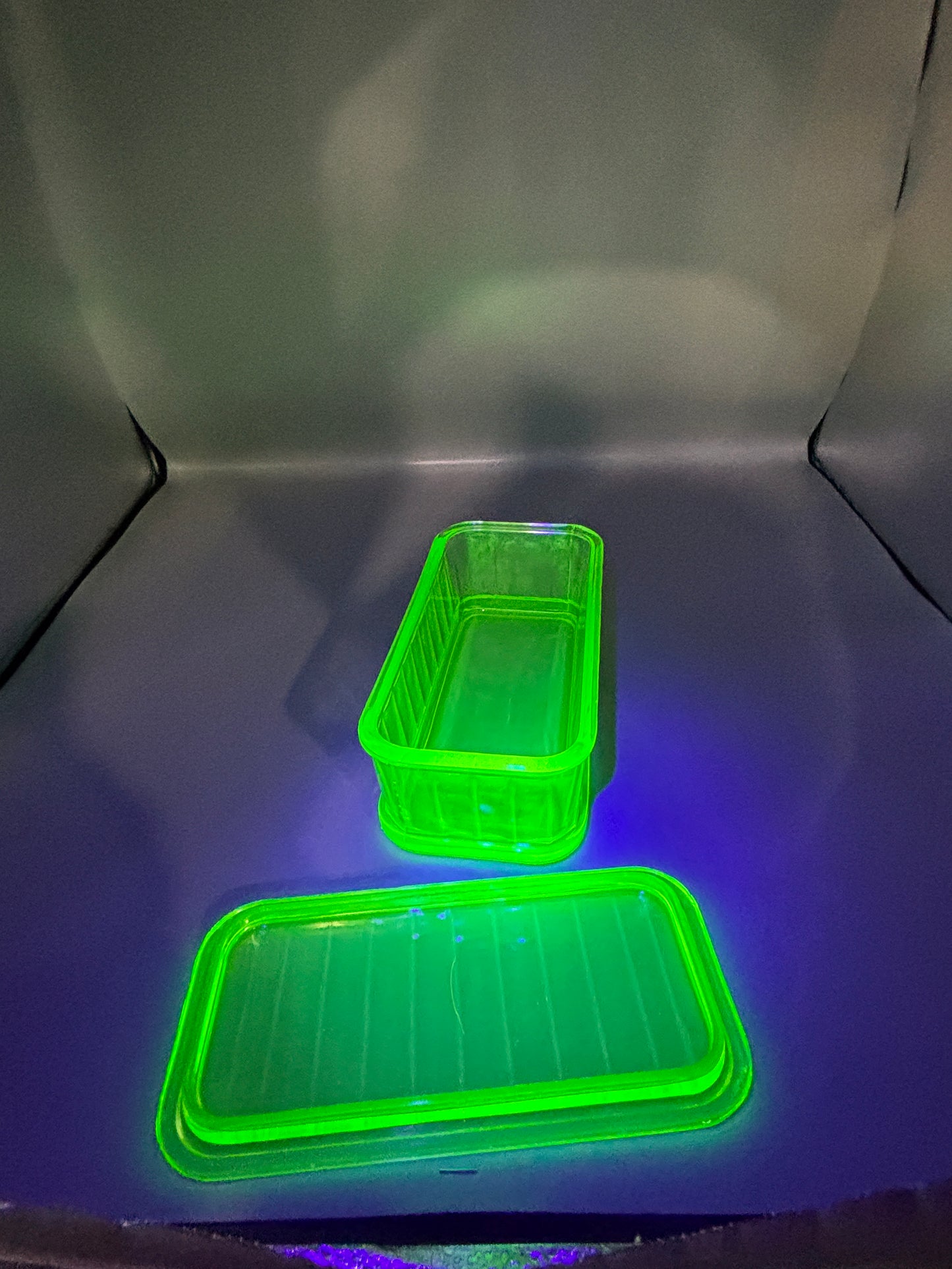 Vintage Uranium glass lidded refrigerator container