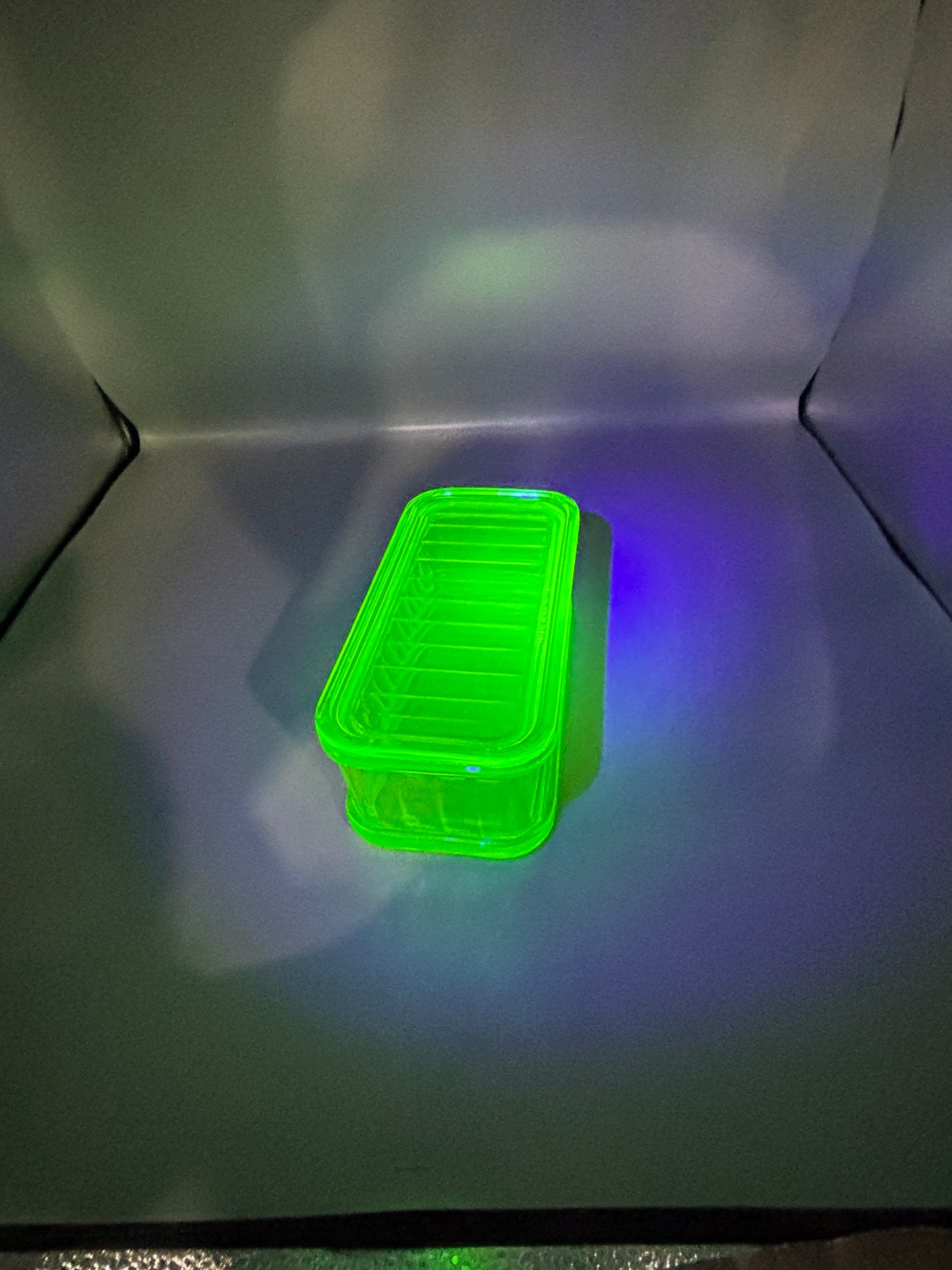 Vintage Uranium glass lidded refrigerator container