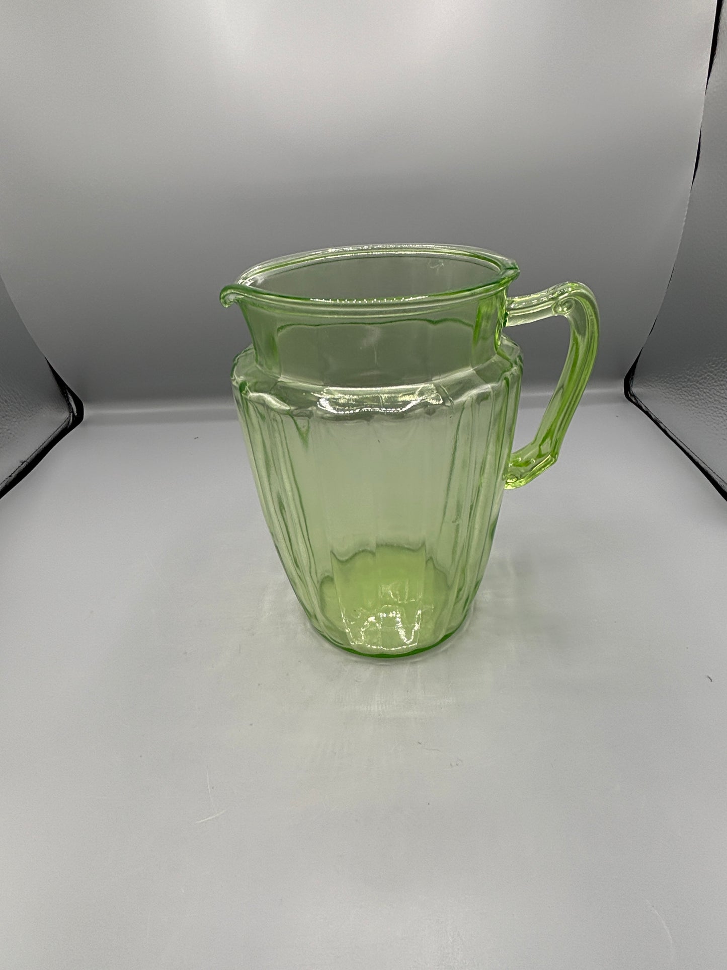 Vintage Uranium Pillar Optic glass pitcher