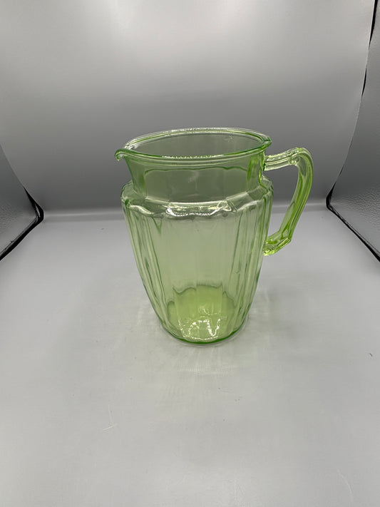 Vintage Uranium Pillar Optic glass pitcher
