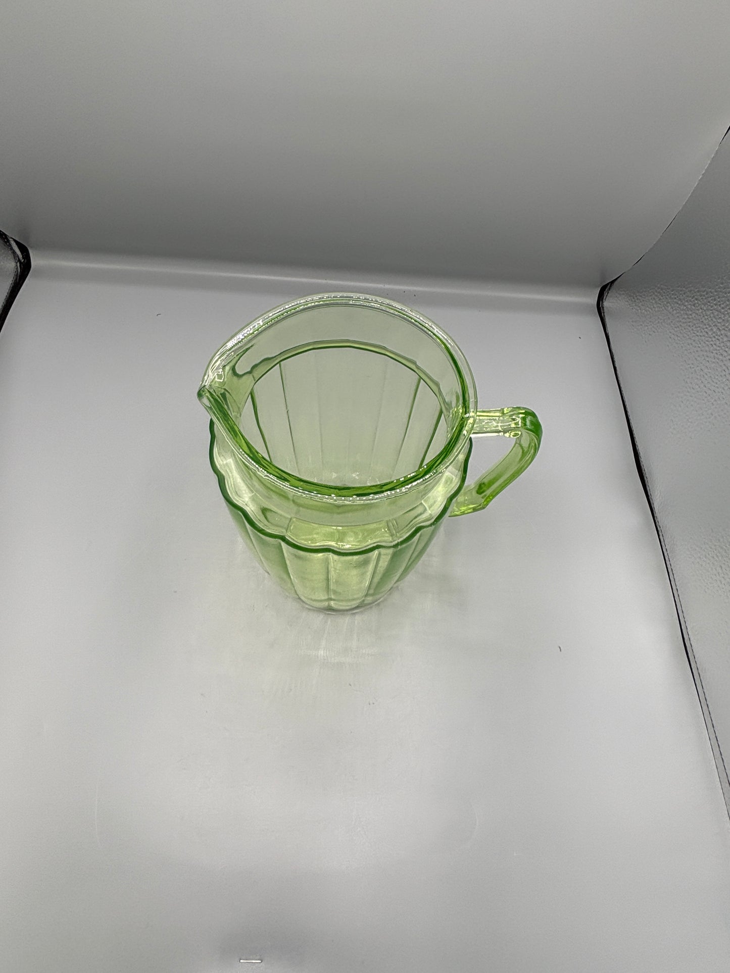 Vintage Uranium Pillar Optic glass pitcher