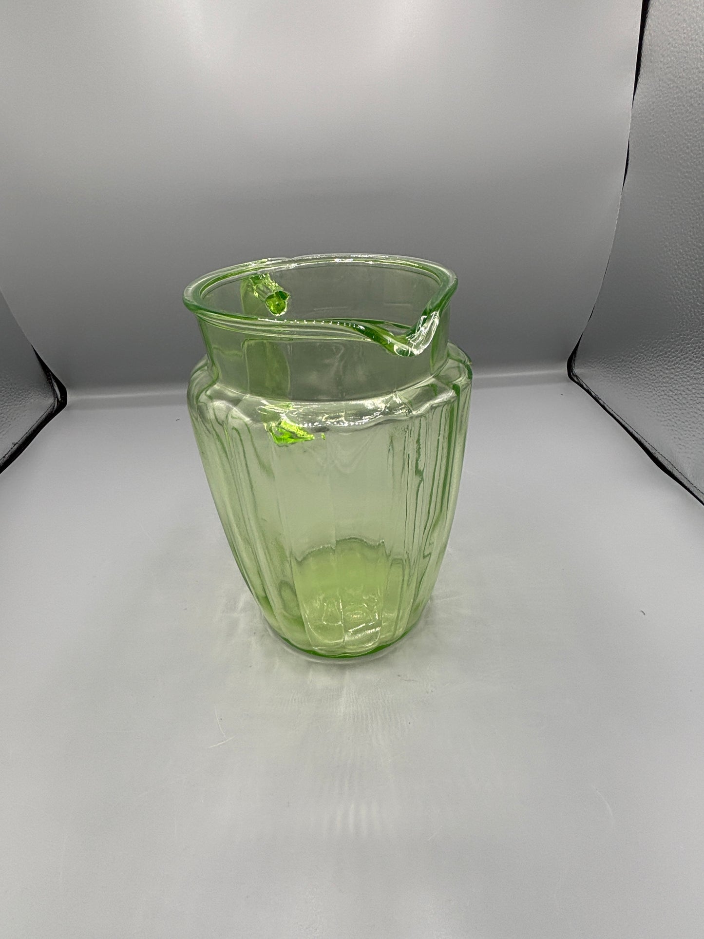 Vintage Uranium Pillar Optic glass pitcher
