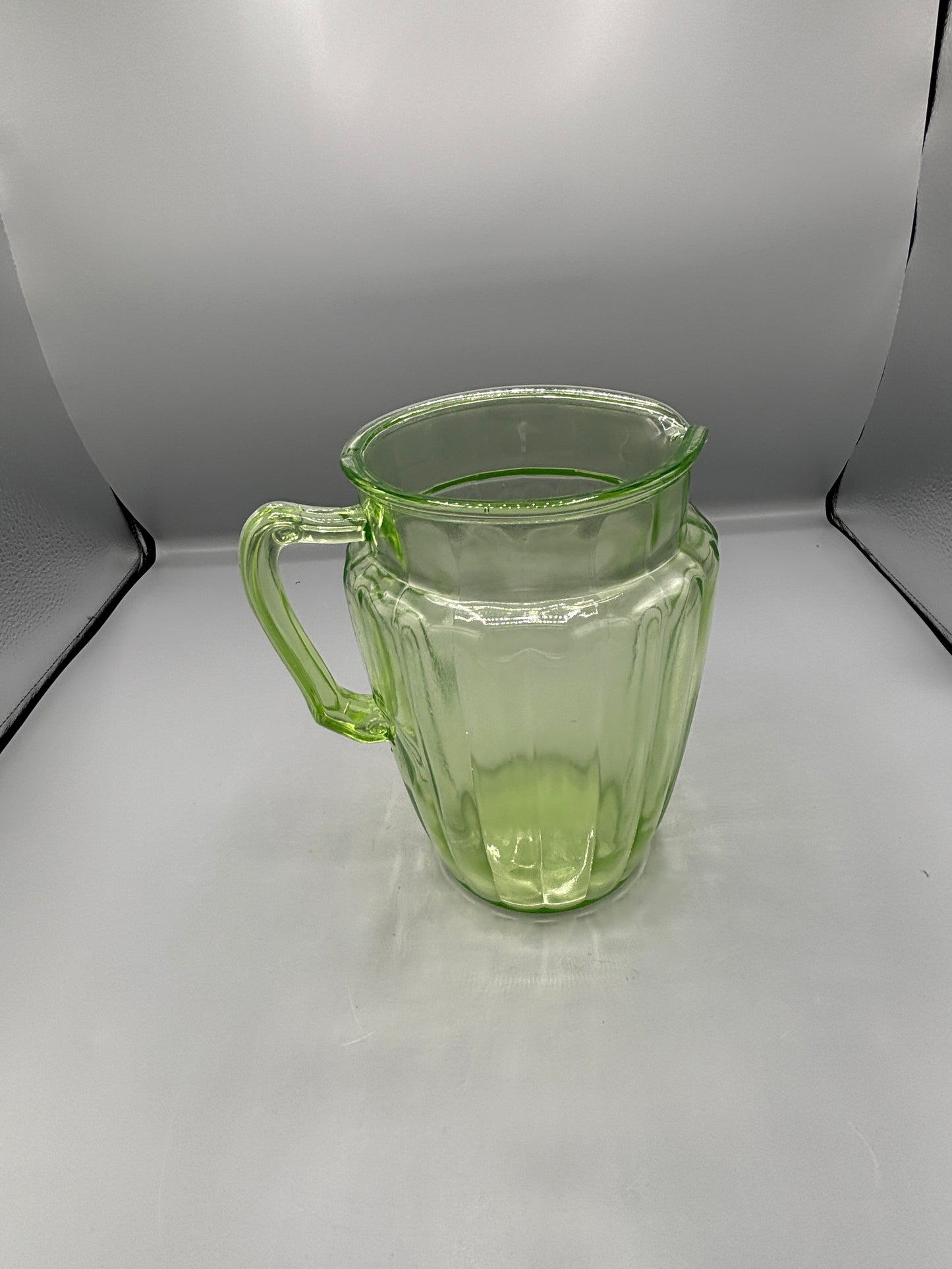 Vintage Uranium Pillar Optic glass pitcher