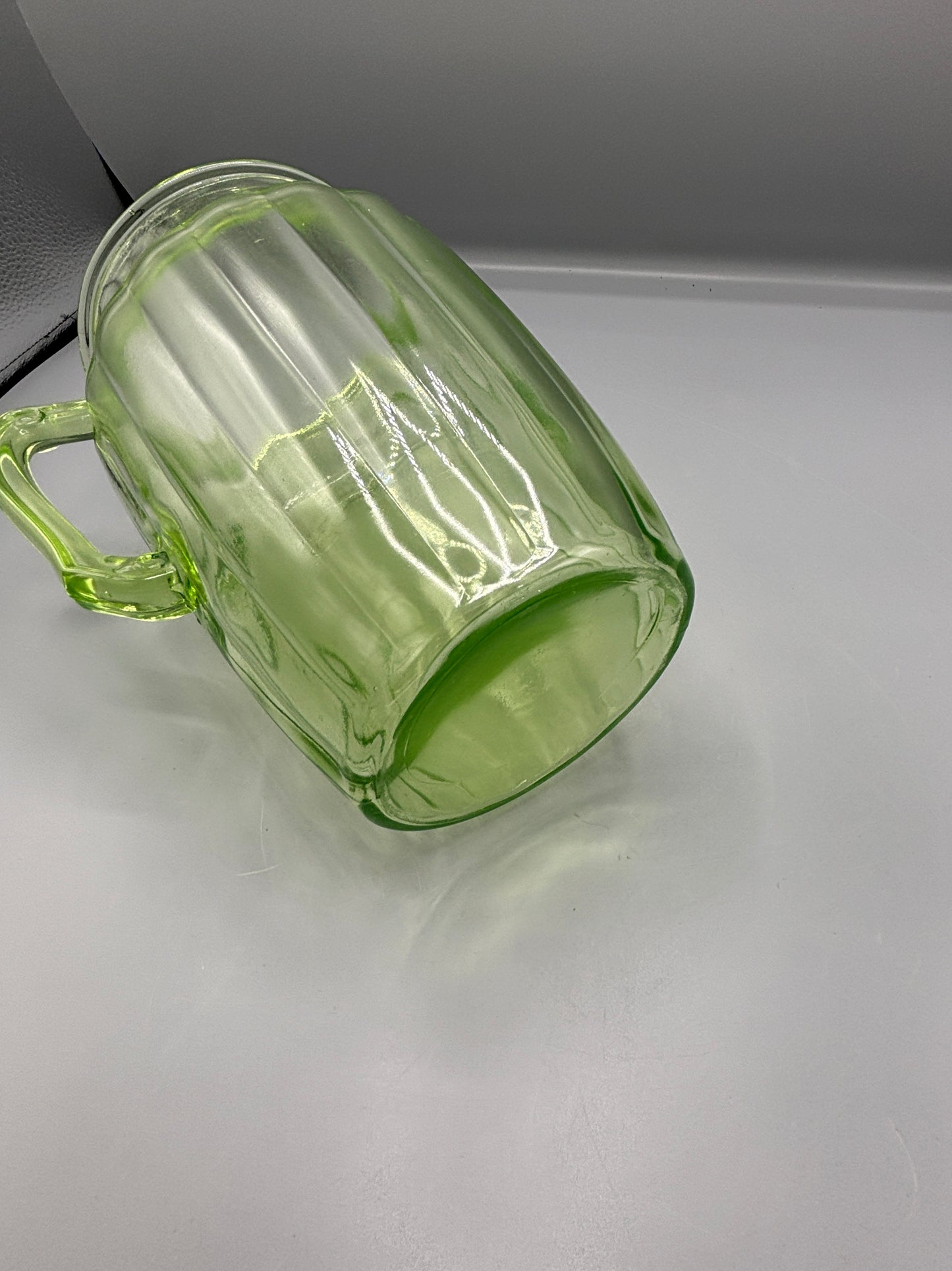 Vintage Uranium Pillar Optic glass pitcher
