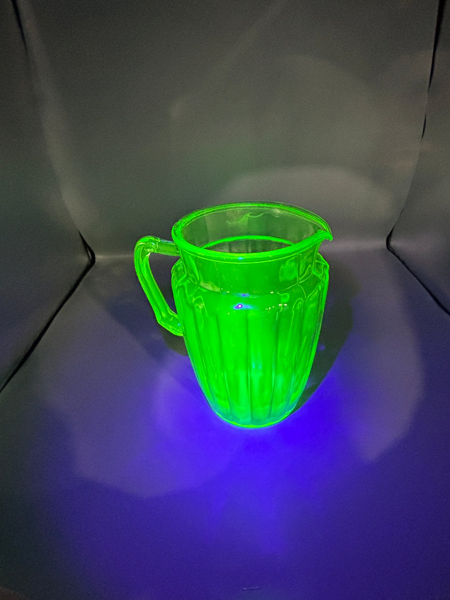 Vintage Uranium Pillar Optic glass pitcher