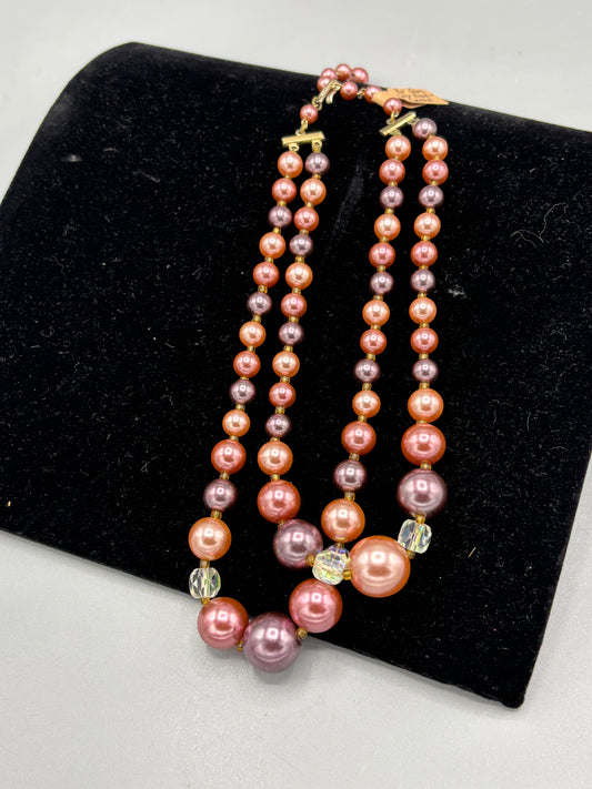 Faux Color Pearl & Crystal Rhinestone Double Choker