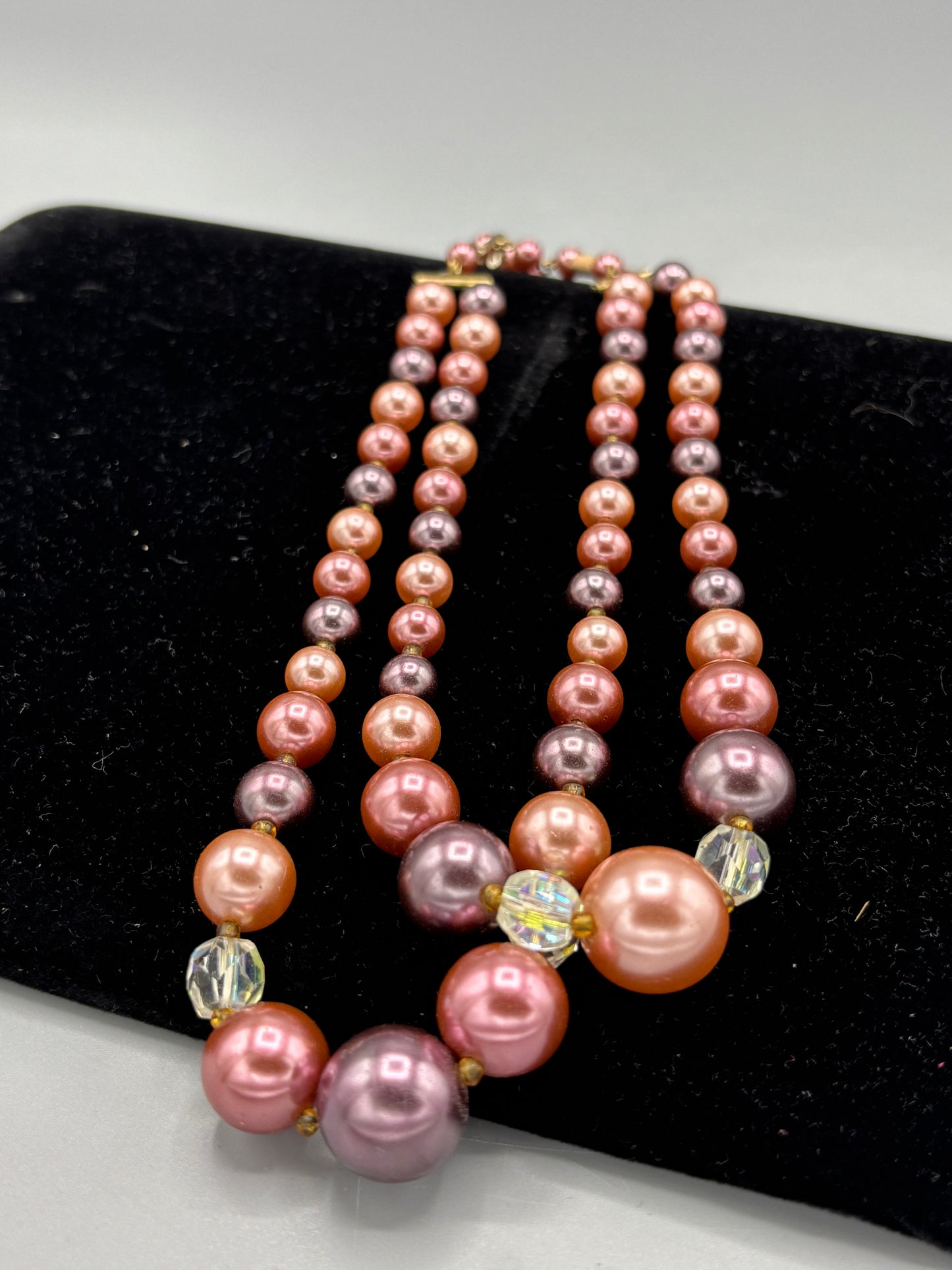 Faux Color Pearl & Crystal Rhinestone Double Choker