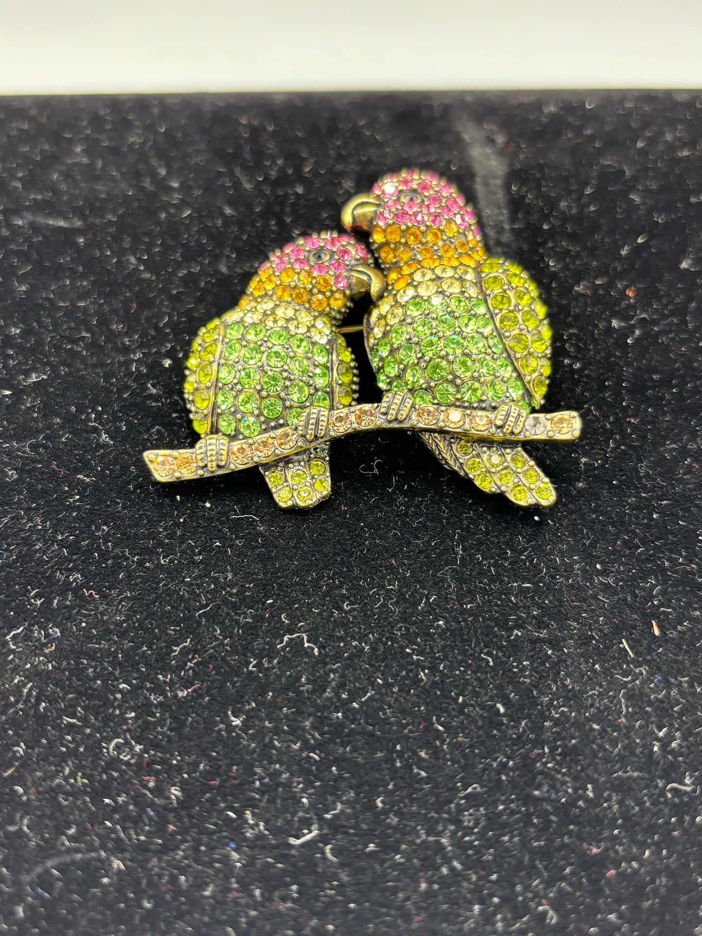 Multi color Crystal pair of Parrots brooch