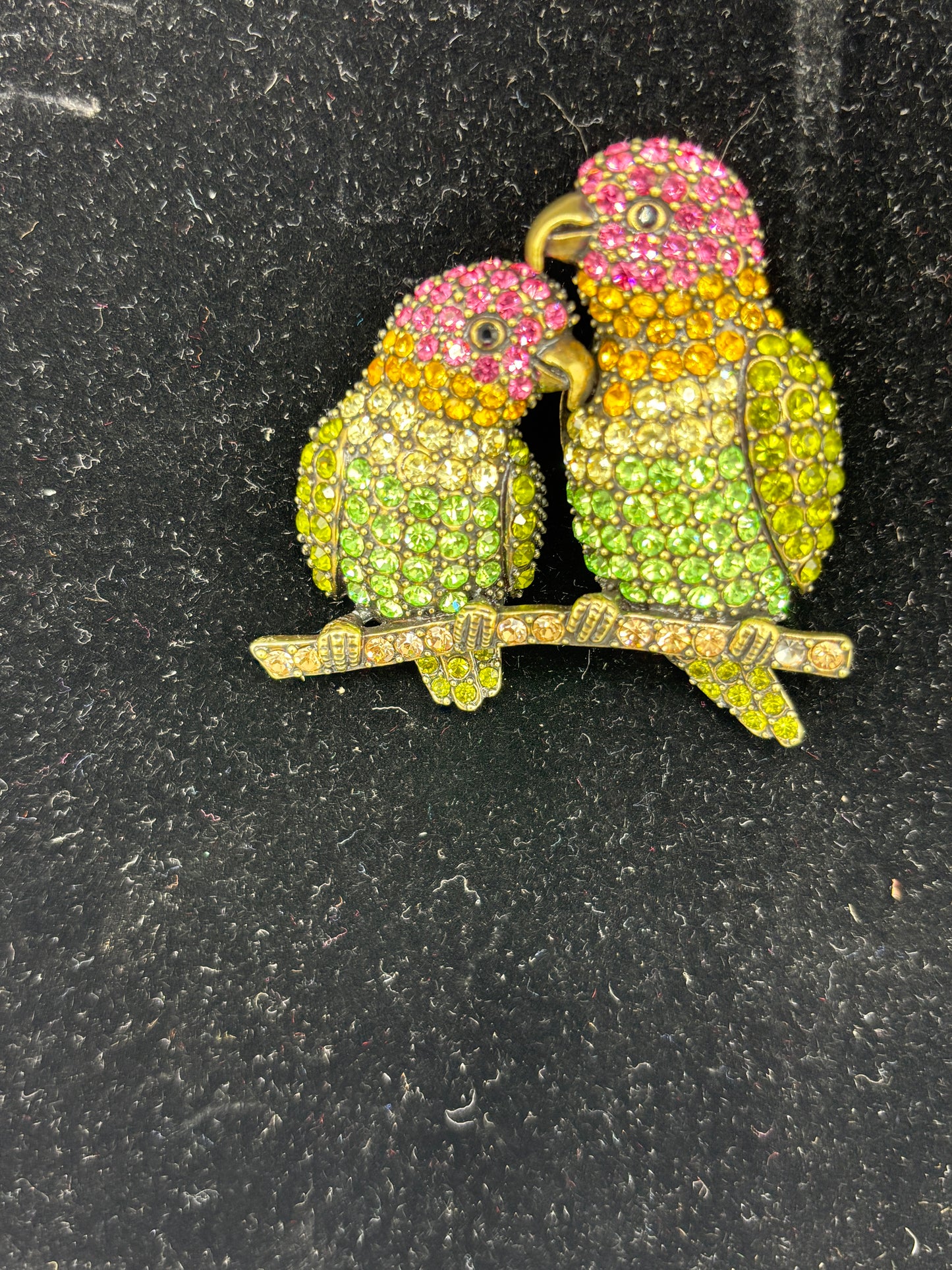 Multi color Crystal pair of Parrots brooch