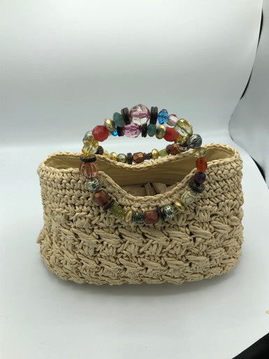 Capelli Straw Beaded Handle purse