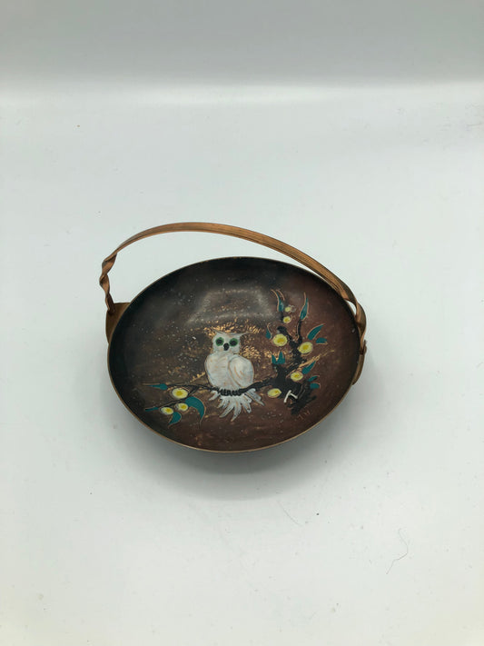 Brass Owl bowl with handle