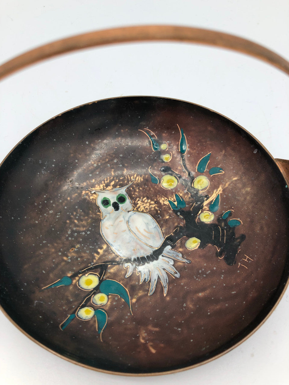 Brass Owl bowl with handle