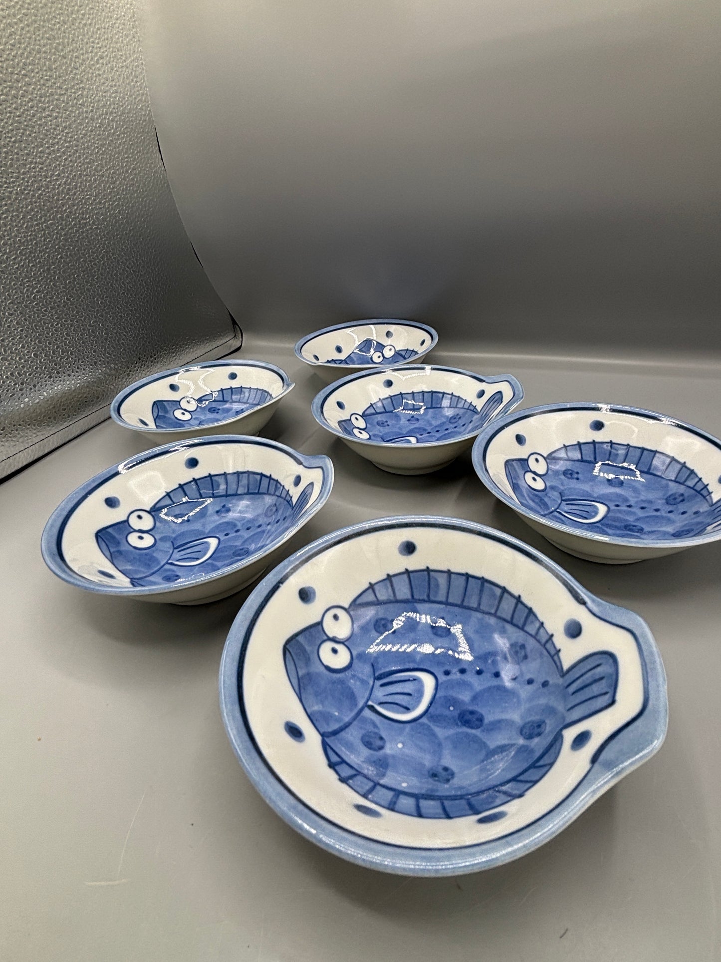 Blue & White Rice bowls with fish