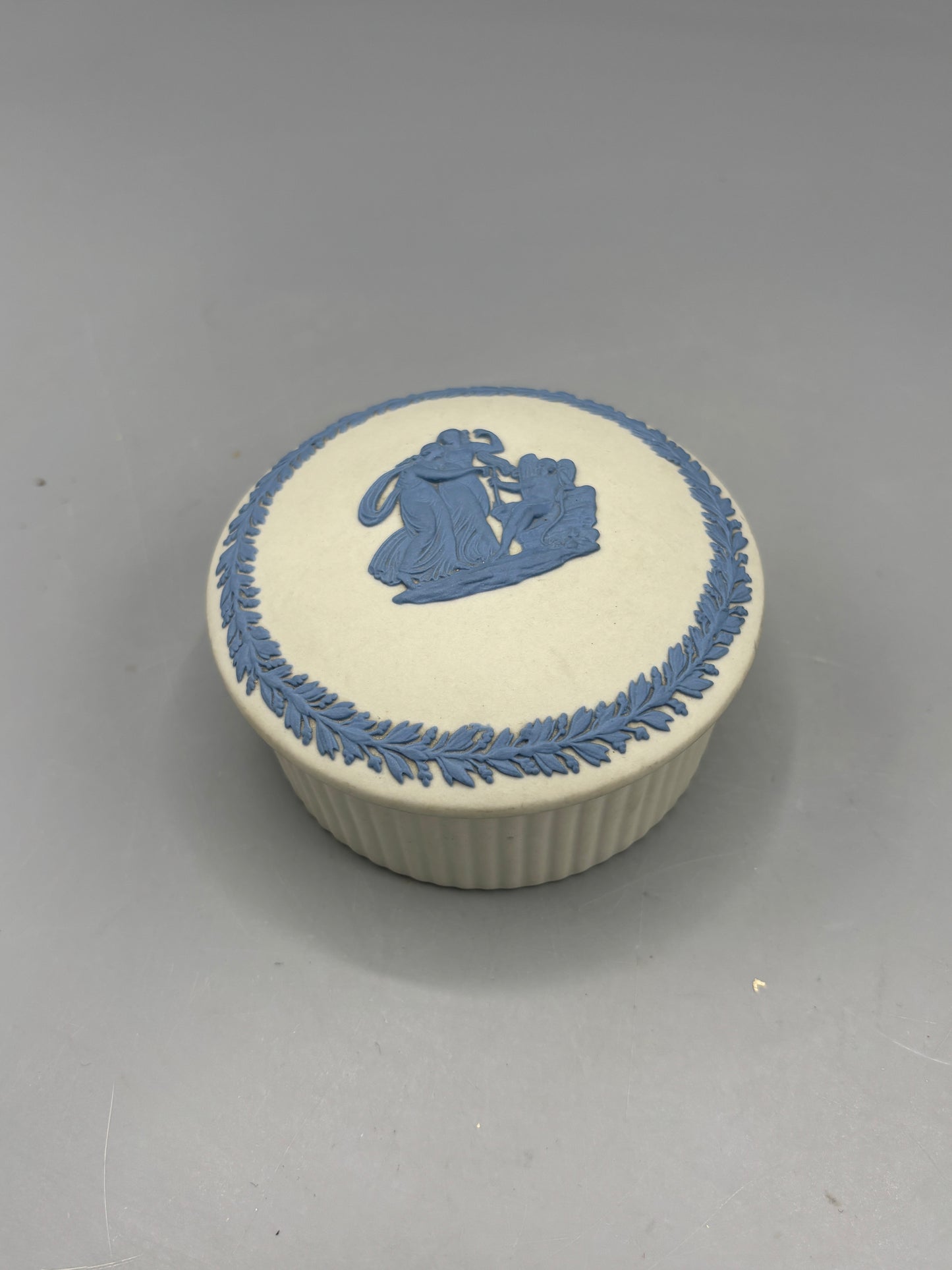 Vintage Wedgewood white Jasperware round fluted box