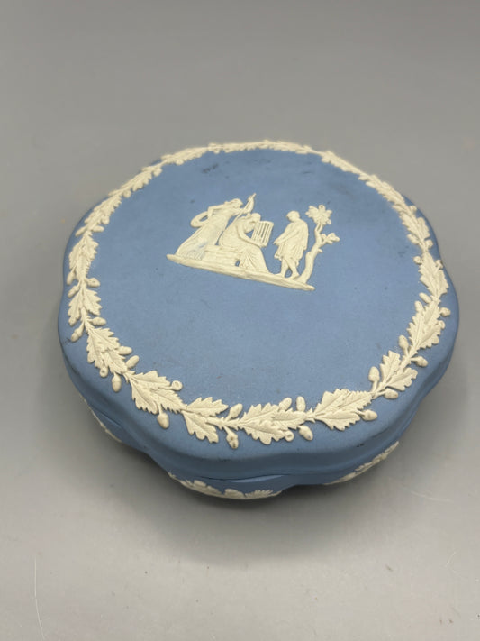 Vintage Wedgewood blue Jasperware scallop trinket box