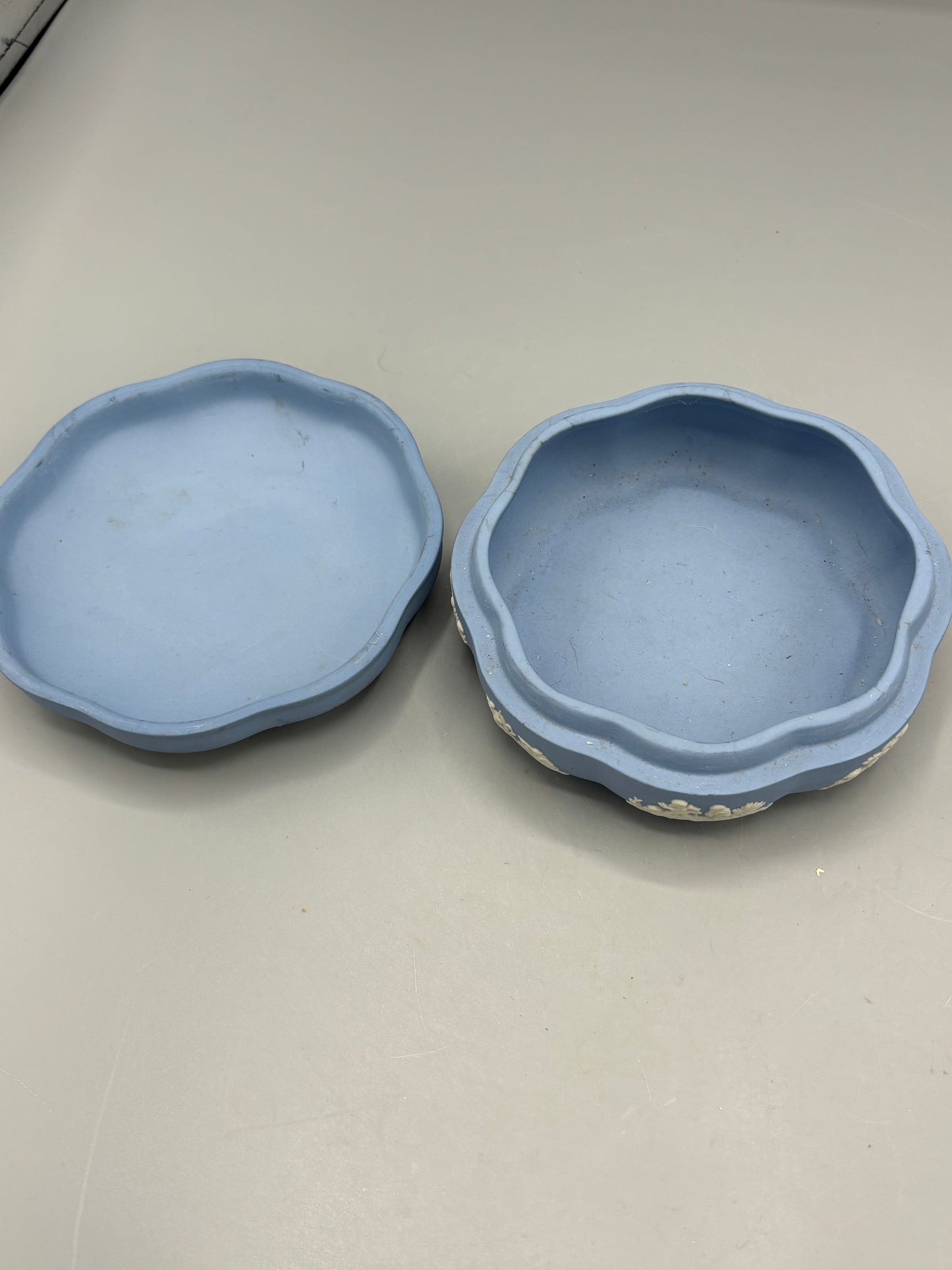 Vintage Wedgewood blue Jasperware scallop trinket box