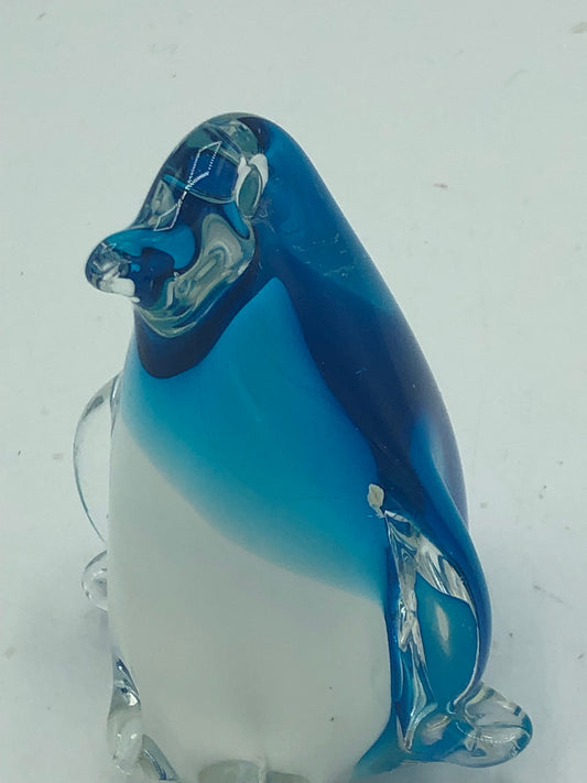 Art glass blue & white penguin