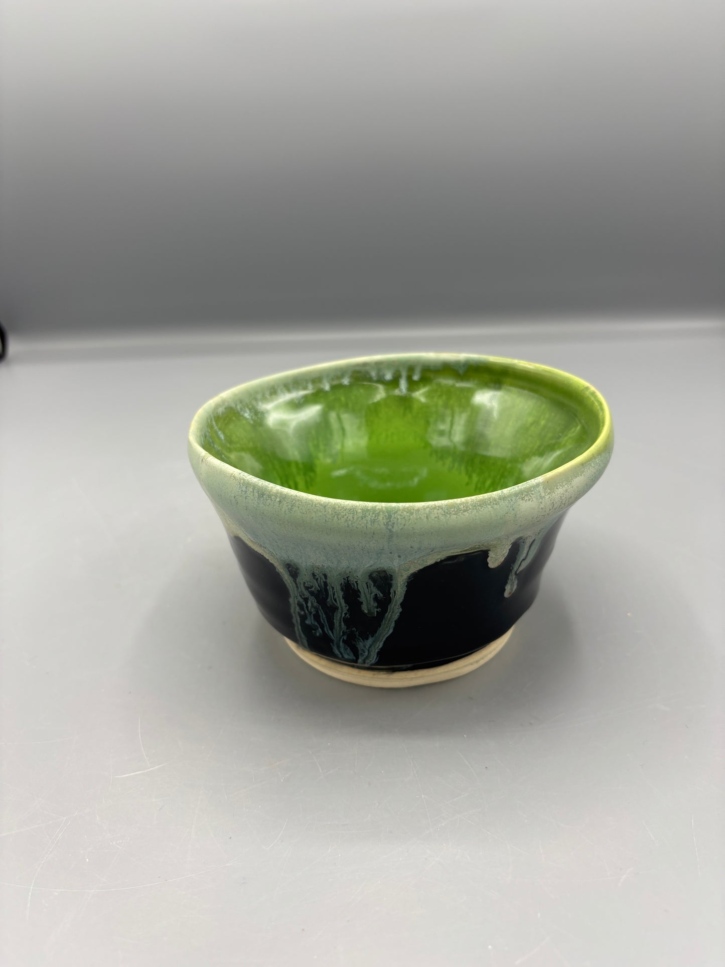 NC Pottery Vibrant green & Black drip bowl