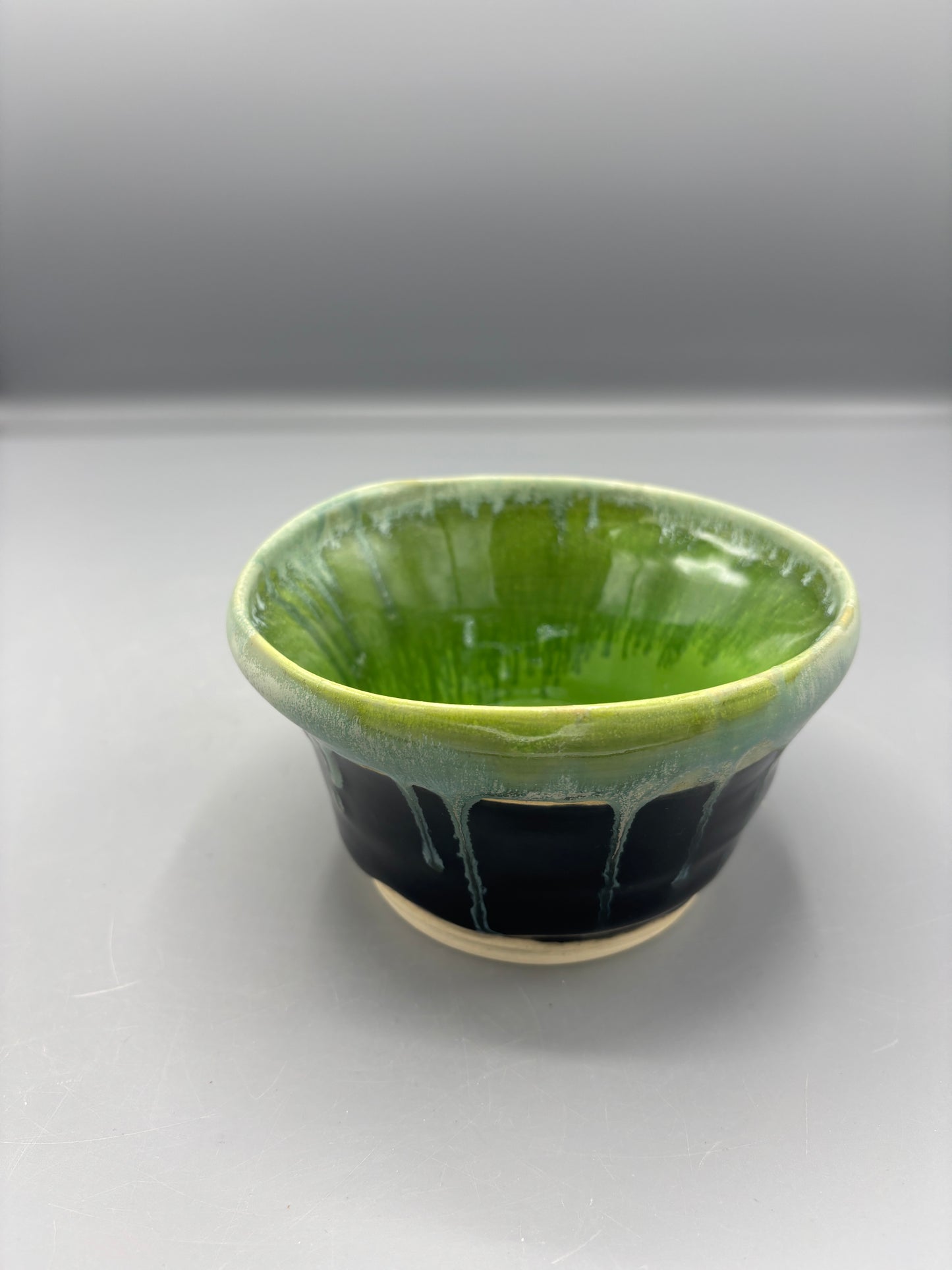 NC Pottery Vibrant green & Black drip bowl