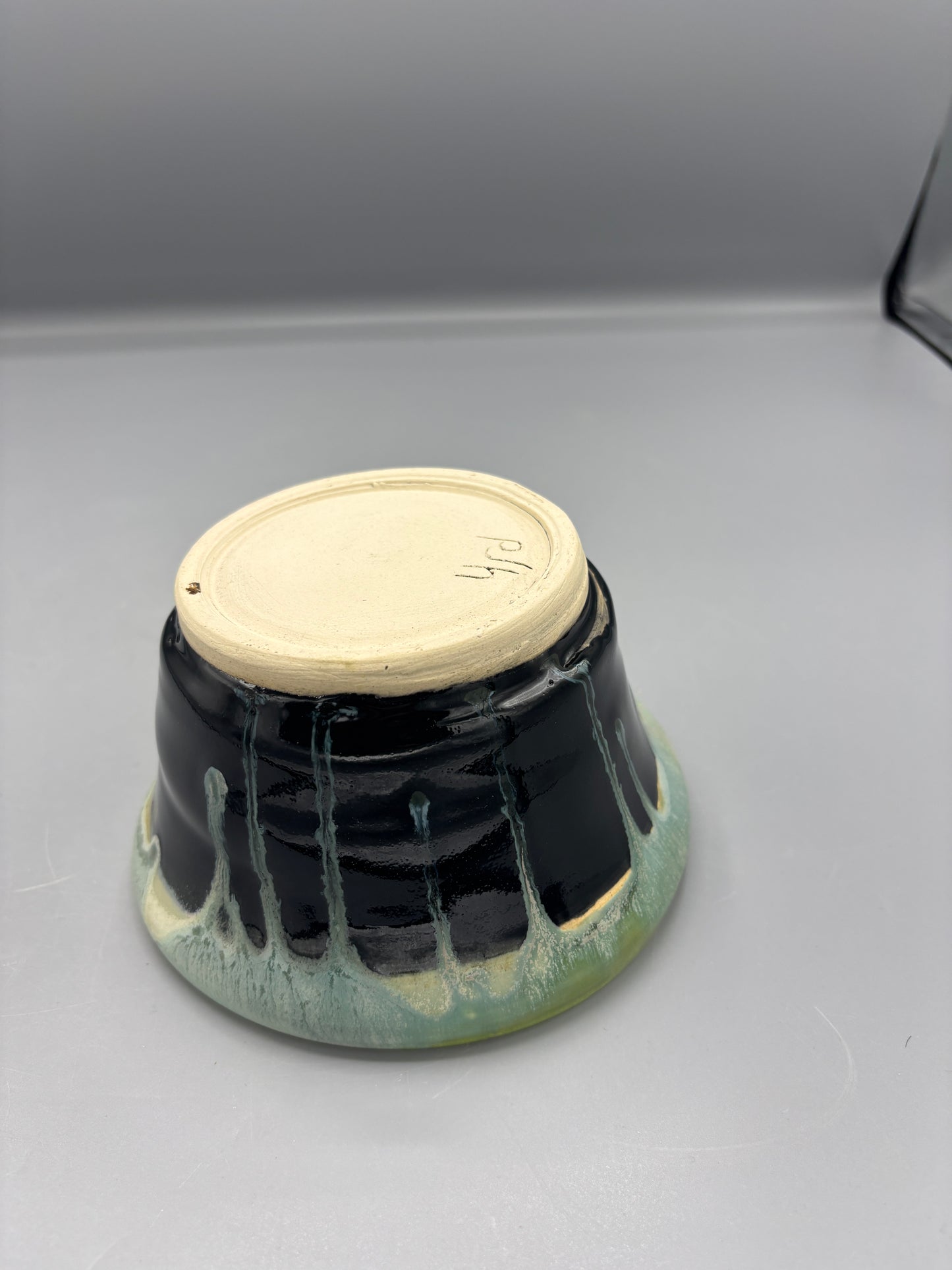 NC Pottery Vibrant green & Black drip bowl