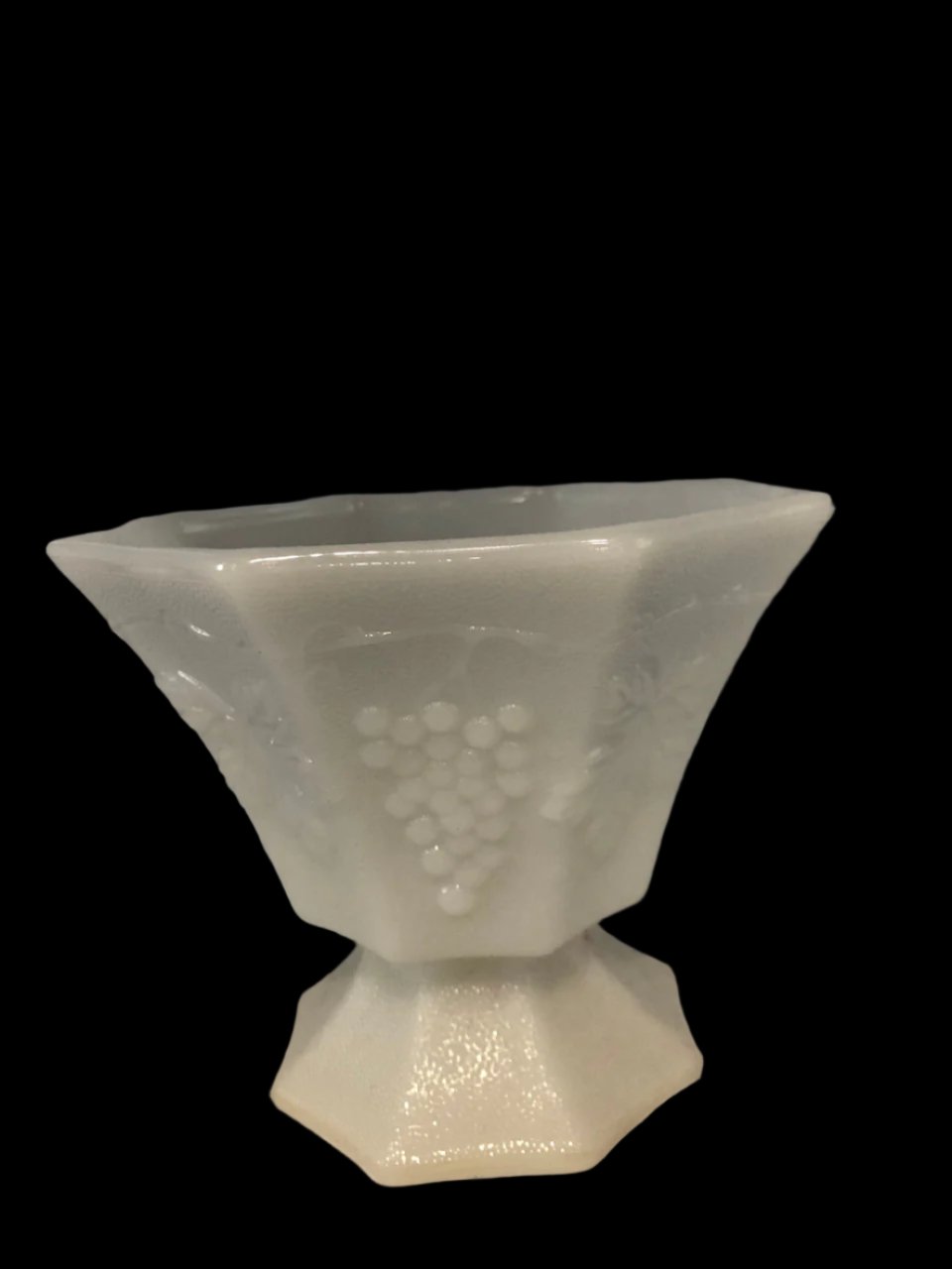 Vintage grape leaf pedestal milk glass