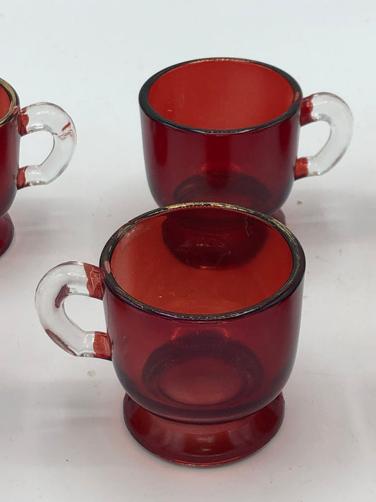 6 Small red glass cups