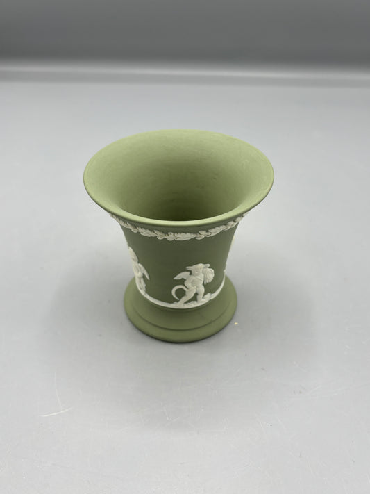 Green Jasperware Cupids Trumpet vase