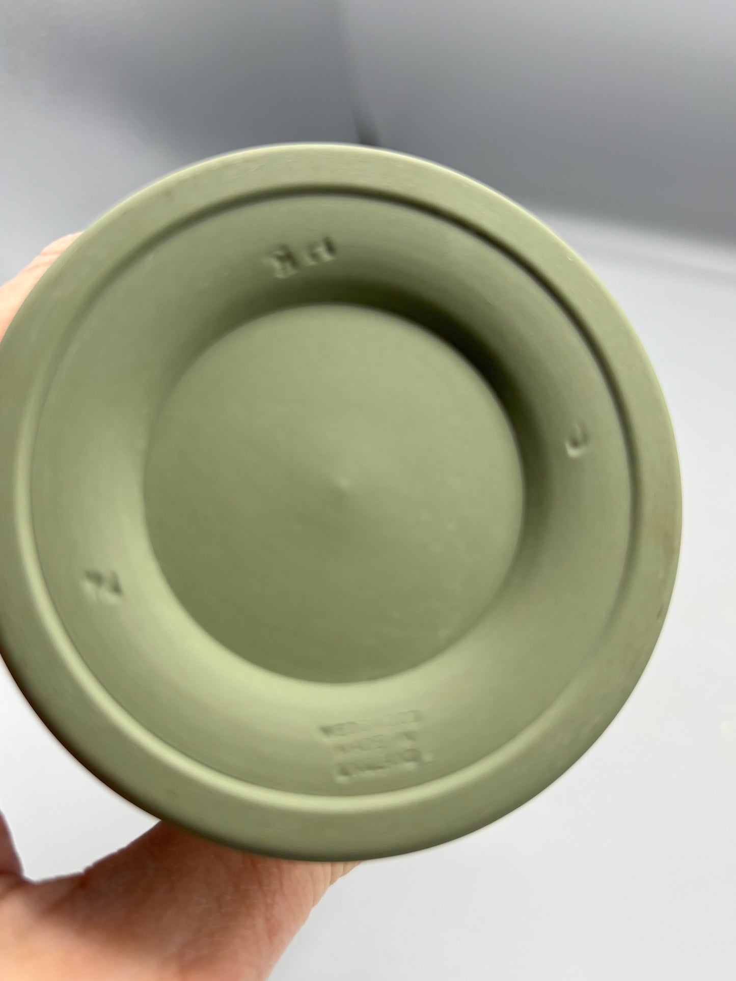 Green Jasperware Cupids Trumpet vase
