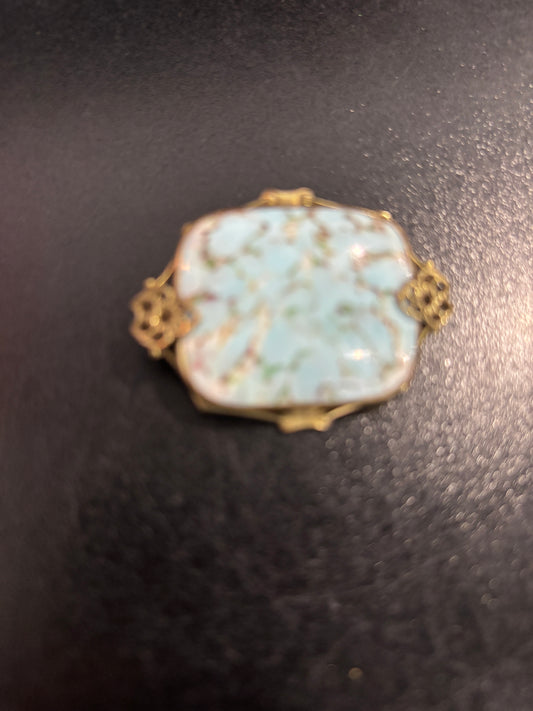 Vintage South Western Turquoise Coral silver tone brooch