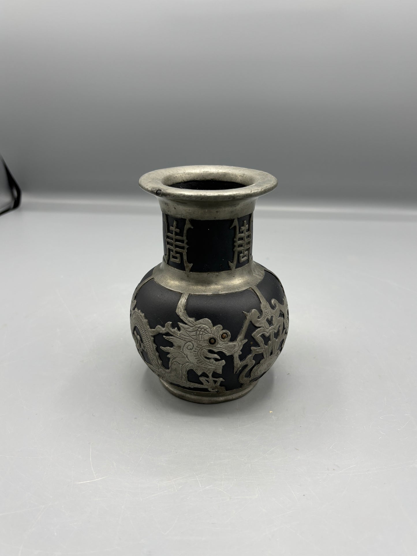 Chinese Yixing ceramic jar with Pewter