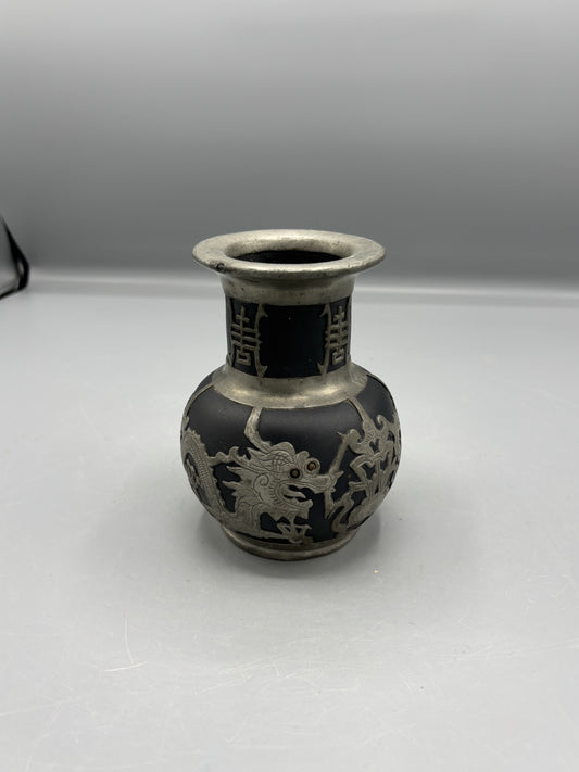 Chinese Yixing ceramic jar with Pewter