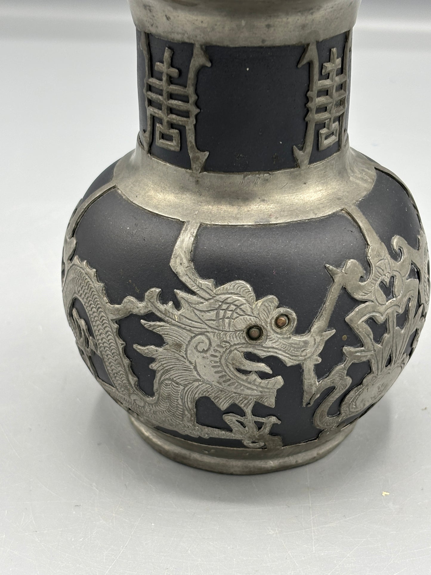 Chinese Yixing ceramic jar with Pewter
