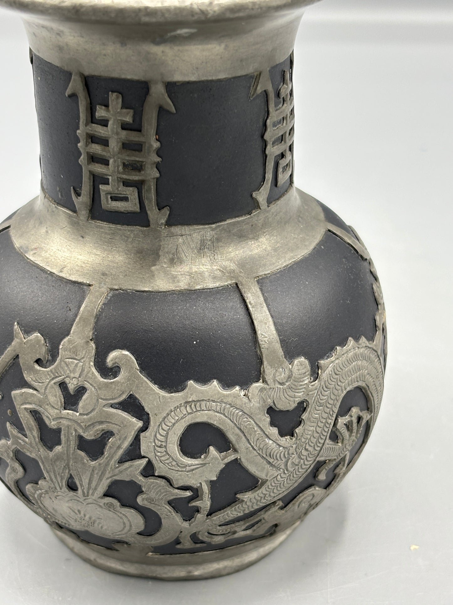 Chinese Yixing ceramic jar with Pewter