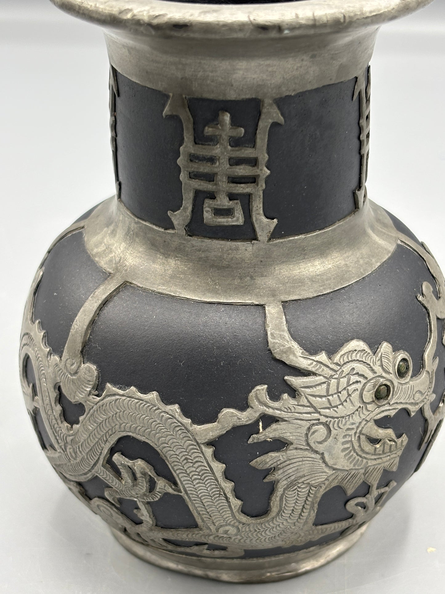 Chinese Yixing ceramic jar with Pewter