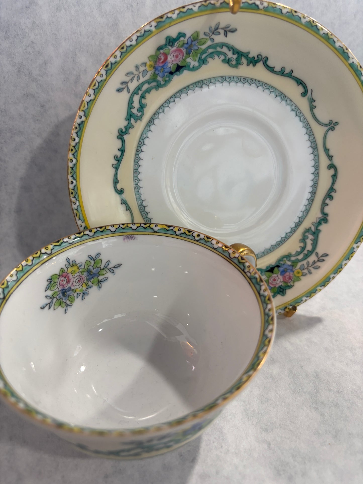 Noritake Teal floral teacup & saucer