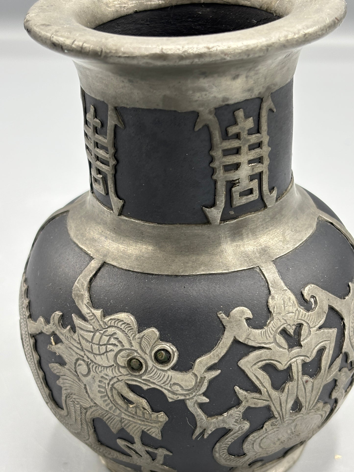 Chinese Yixing ceramic jar with Pewter