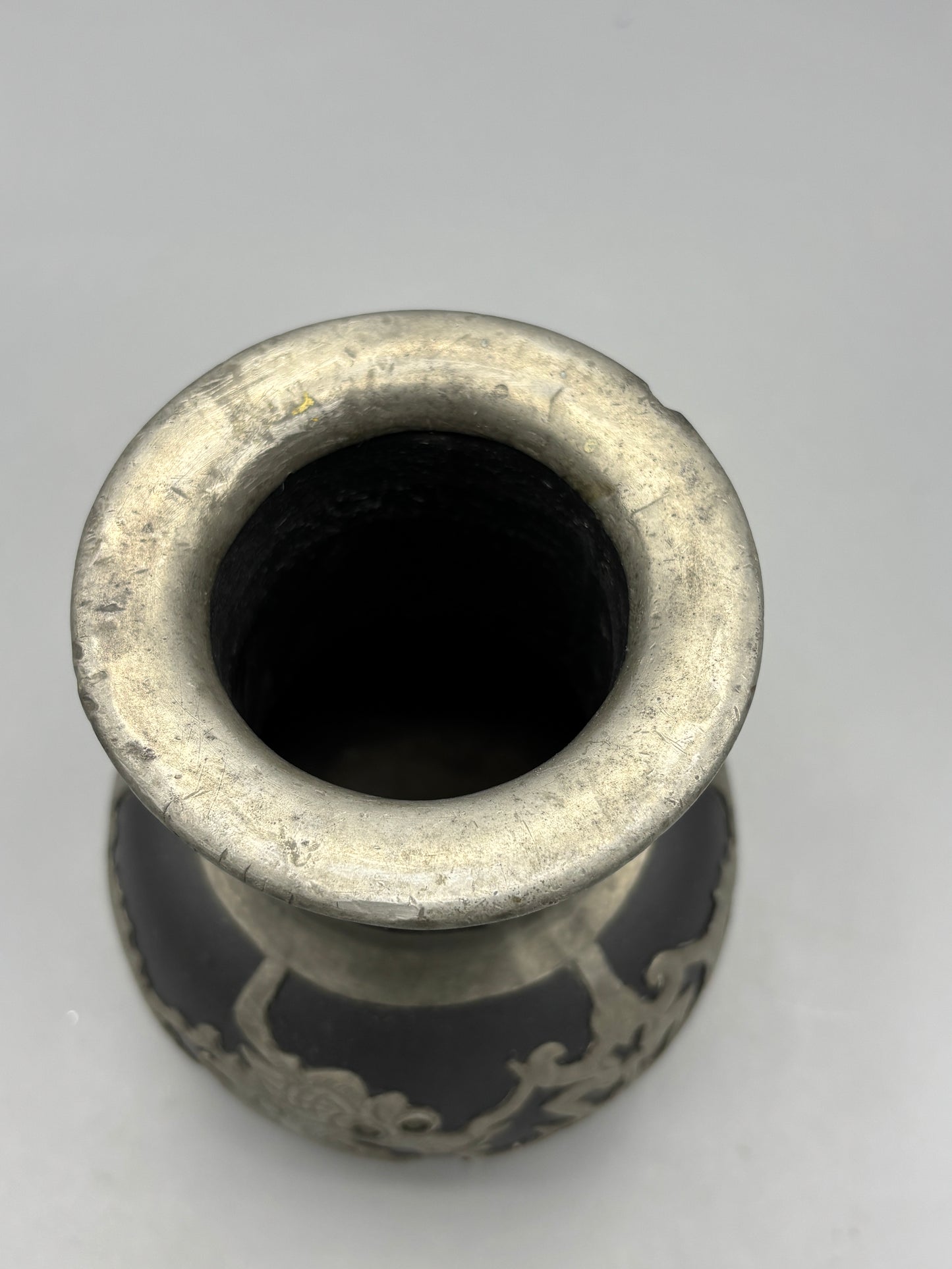 Chinese Yixing ceramic jar with Pewter