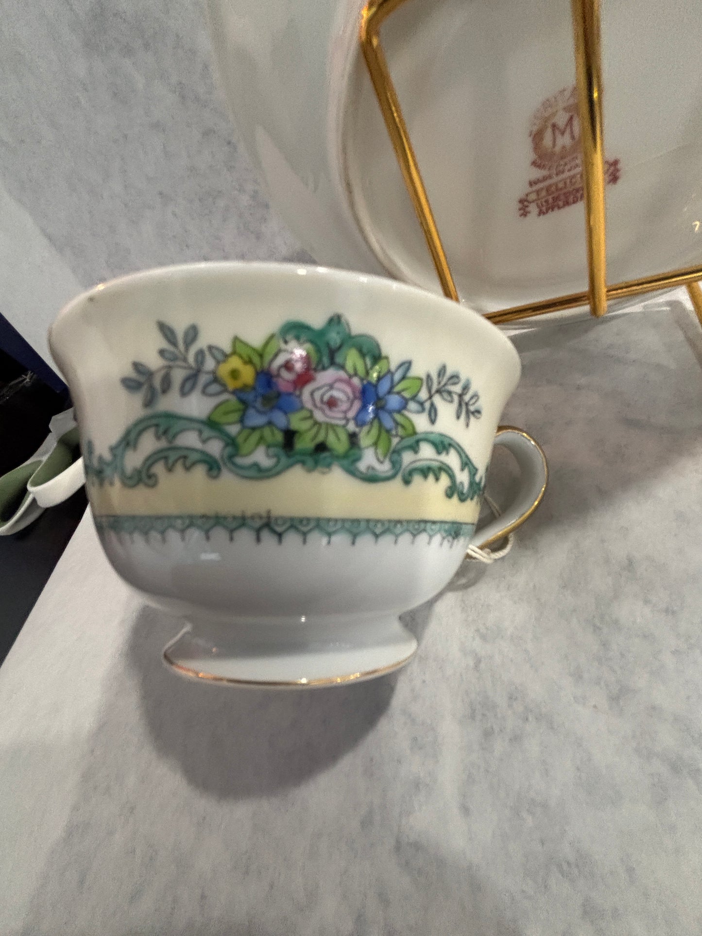 Noritake Teal floral teacup & saucer