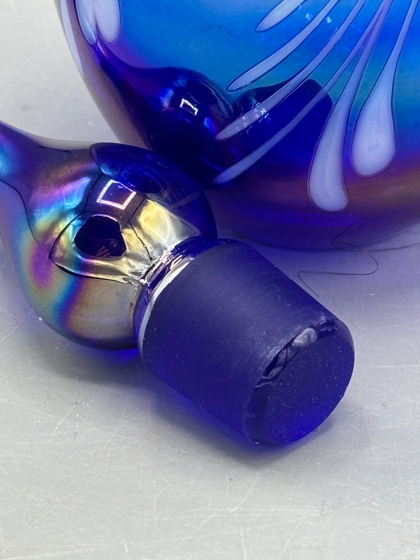 Cobalt blue iridescent bottle