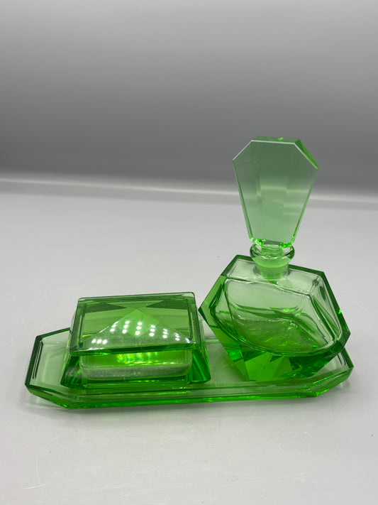 Art Deco green tray set