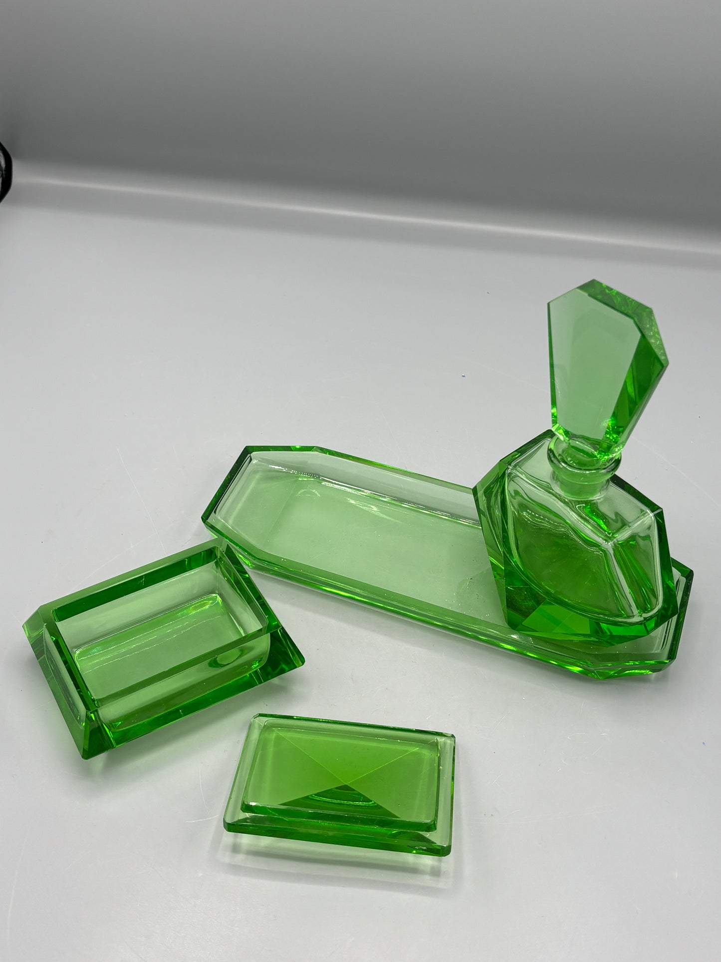 Art Deco green tray set