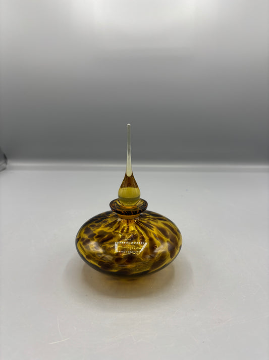 Vintage art glass Amber tortoise perfume bottle