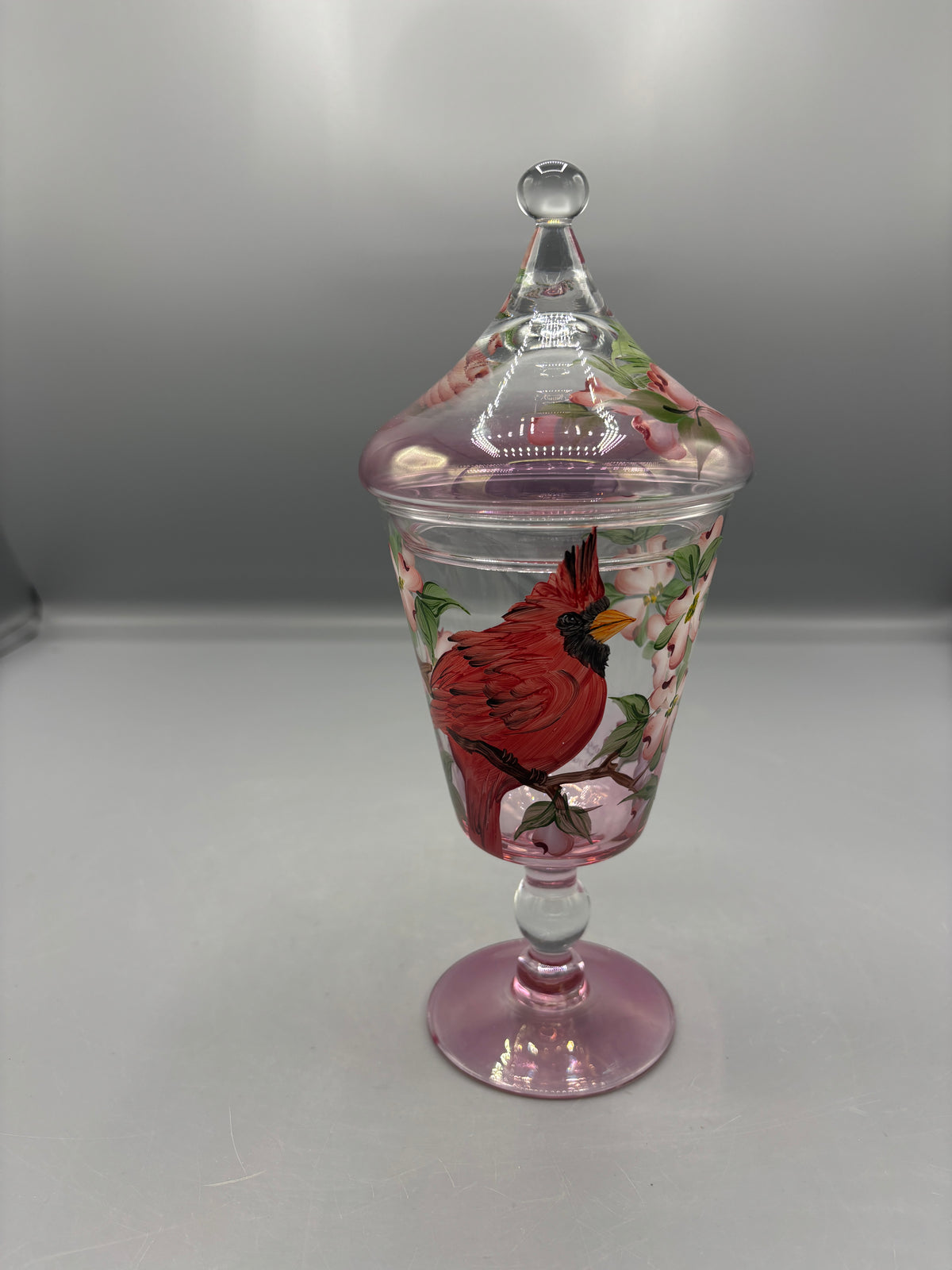 Vintage hand painted glass pedestal candy dish