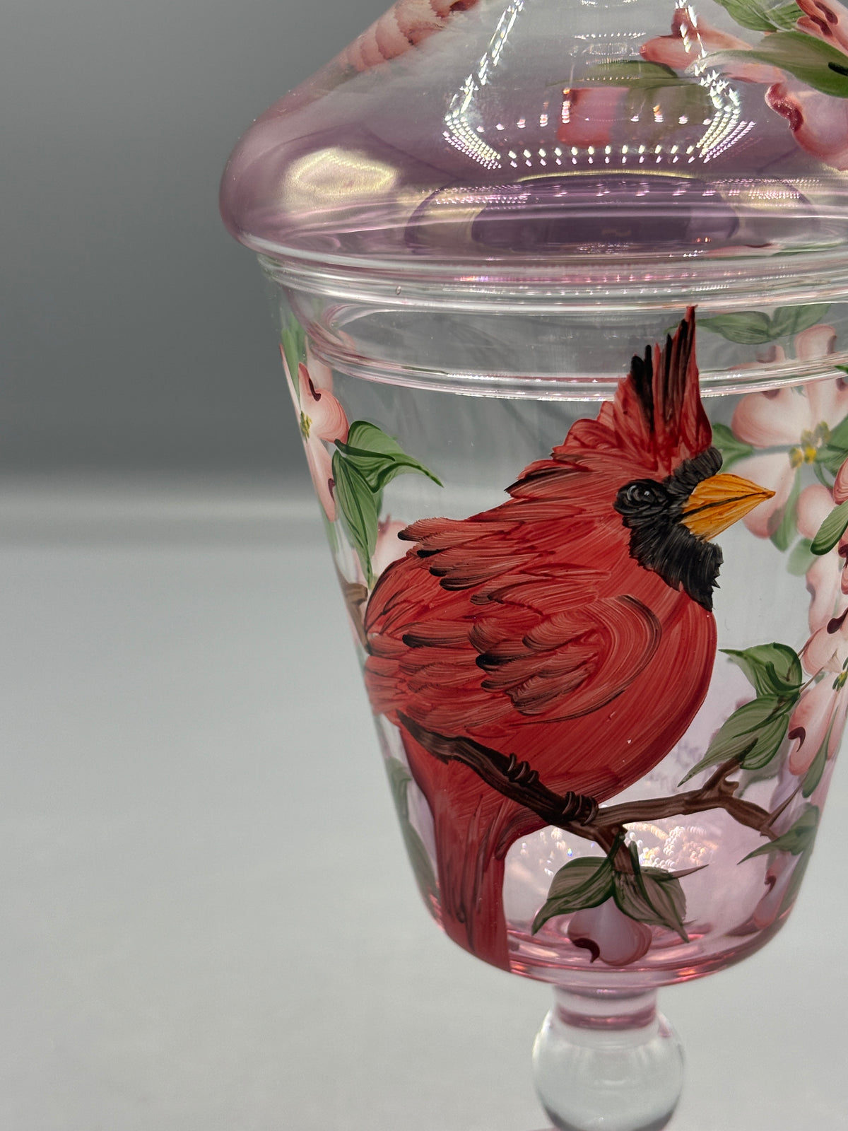 Vintage hand painted glass pedestal candy dish