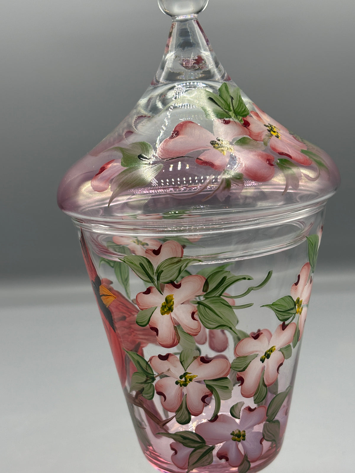 Vintage hand painted glass pedestal candy dish
