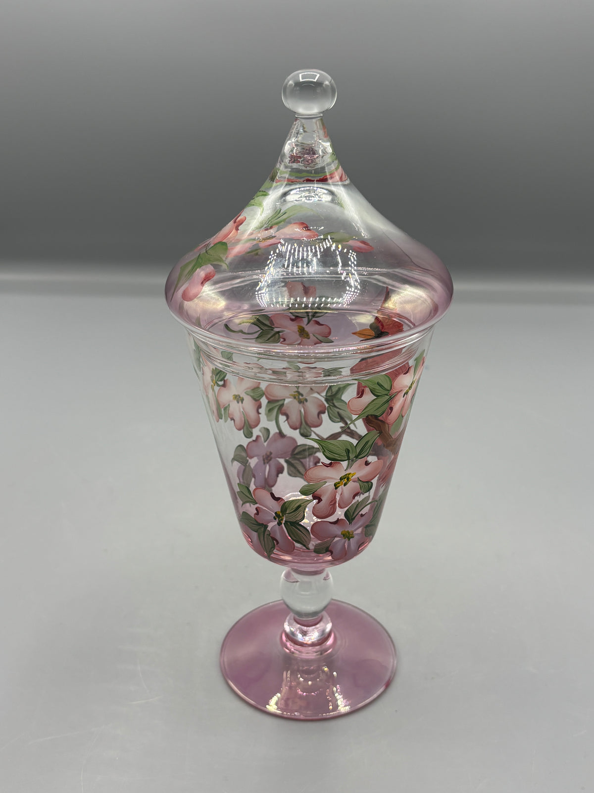 Vintage hand painted glass pedestal candy dish